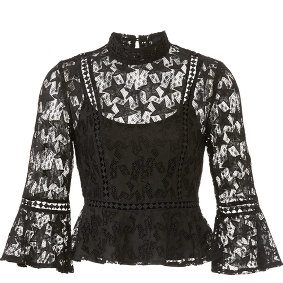 MINKPINK bell sleeve black star lace top - Picture 2 of 7